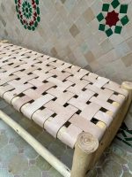 Handgemaakte Marokkaanse bank met naturel leer - Image 3