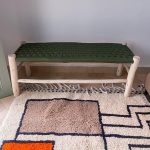 Handwoven Moroccan Bench with Green Rope - Handmade Eucalyptus Wood