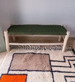 Handwoven Moroccan Bench with Green Rope - Handmade Eucalyptus Wood