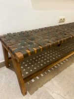 Marokkaanse bank van walnoothout met bruin leer - Image 3