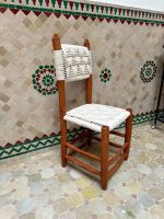 Moroccan Bohemian Wooden Chair with White Rope - Handmade - Image 6