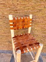 Moroccan Bar Stool with Leather Backrest - Handmade Wooden Stool - Image 7