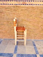 Moroccan Bar Stool with Leather Backrest - Handmade Wooden Stool - Image 4