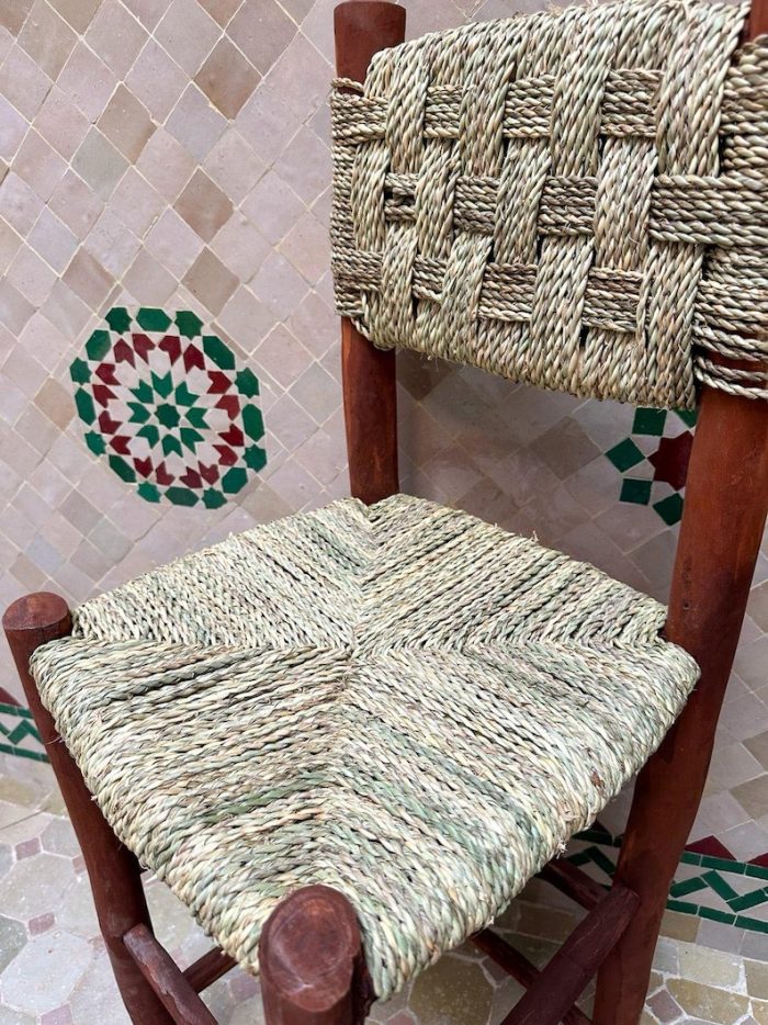 Moroccan Bar Stool with Palm Leaf Rope - Handmade Laurel Wood - Image 3