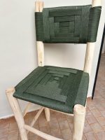 Moroccan Boho Bar Stool with Green Rope - Handmade Wooden Stool - Image 4