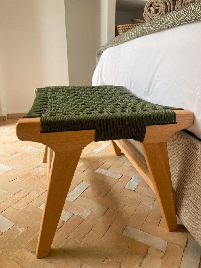 Set van 2 walnoothouten banken met koord - Image 4