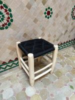 Small Handmade Moroccan Wooden Stool with Black Rope - Image 2