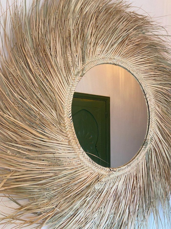 Round Moroccan Straw Mirror - Handwoven Paille Wall Mirror - Image 4