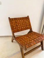 Moroccan Armchair in Nutwood with Brown Leather – Handmade Reclined Lounge Chair - Image 5