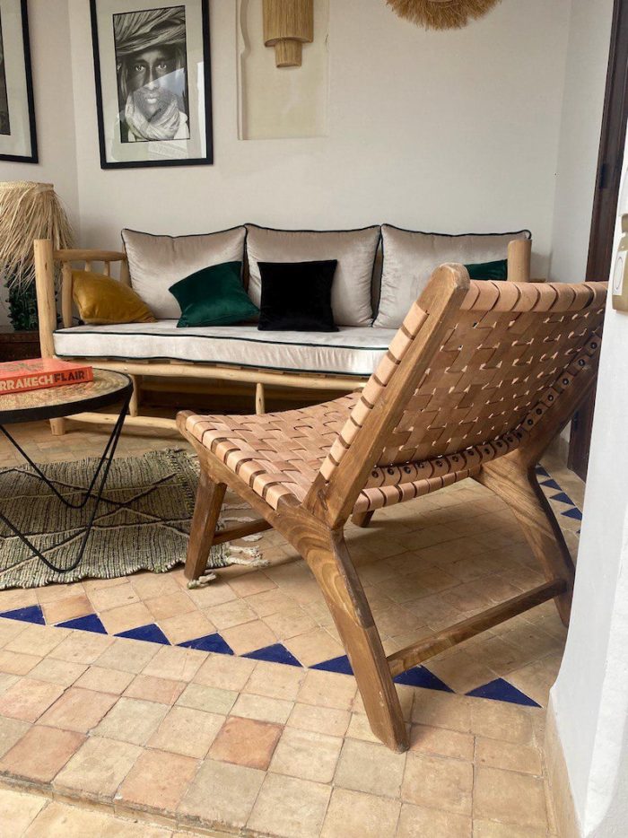 Moroccan Armchair in Nutwood with Natural Leather - Image 6