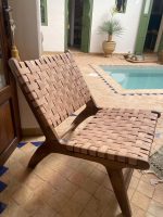 Moroccan Armchair in Nutwood with Natural Leather - Image 3