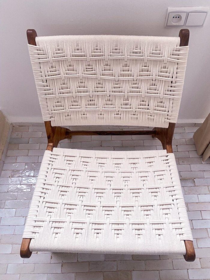 Moroccan Armchair in Nutwood with White Cord – Handwoven Reclined Chair - Image 4