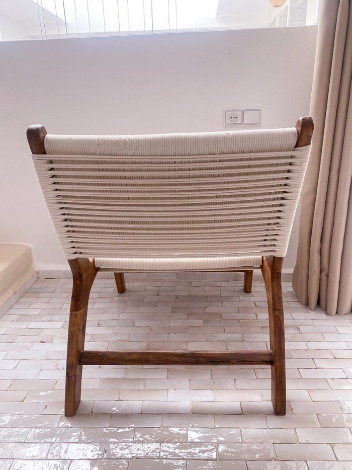 Moroccan Armchair in Nutwood with White Cord – Handwoven Reclined Chair - Image 3