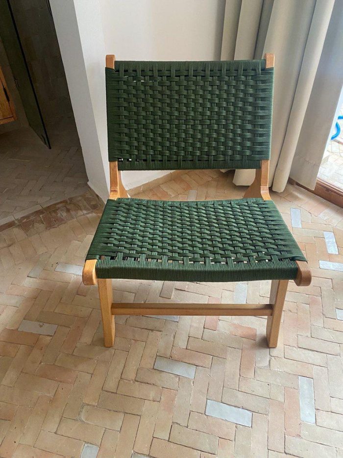 Moroccan Armchair in Nutwood with Green Cord – Handwoven Reclined Chair - Image 2
