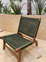 Moroccan Armchair in Nutwood with Green Cord – Handwoven Reclined Chair - Image 4