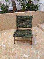 Moroccan Armchair in Nutwood with Green Cord – Handwoven Reclined Chair - Image 5