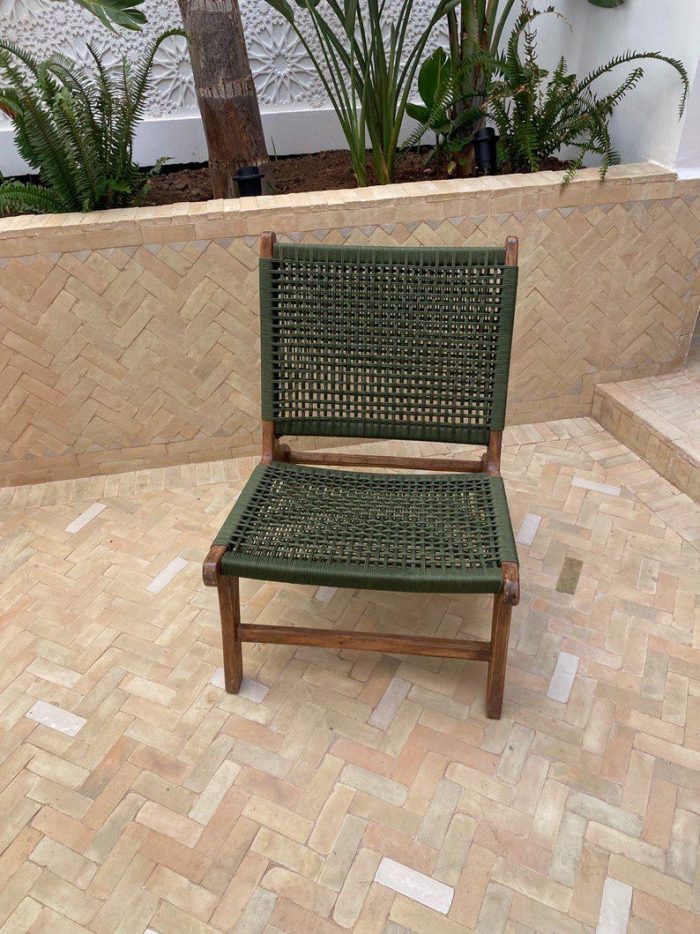 Moroccan Armchair in Nutwood with Green Cord – Handwoven Reclined Chair - Image 5