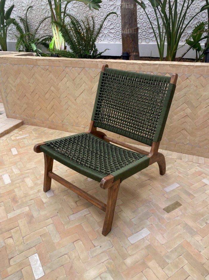 Moroccan Armchair in Nutwood with Green Cord – Handwoven Reclined Chair - Image 7