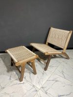 Moroccan Nutwood Armchair & Ottoman Set with Cord