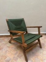 Walnut Wood Armchair with Green Cord Seat - Image 5