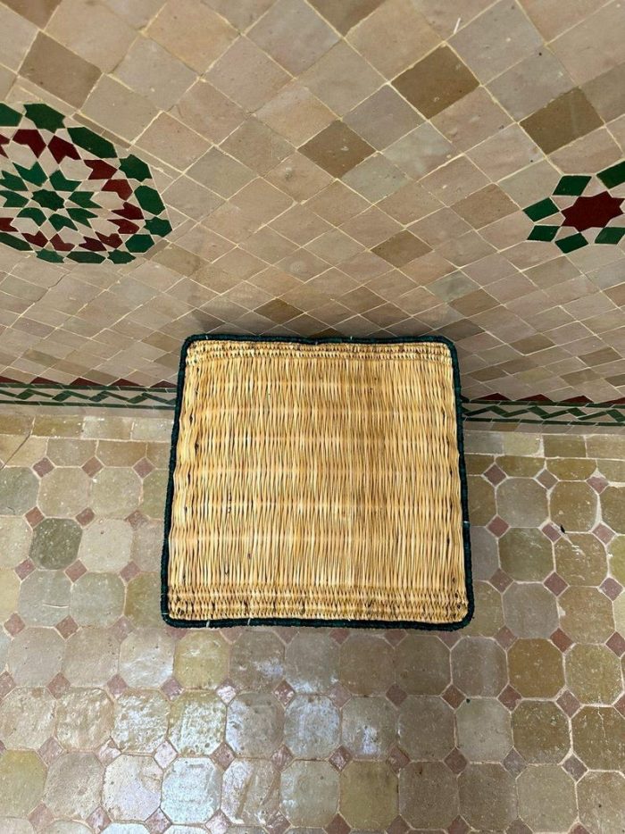 Moroccan Woven Pouf – Green & Yellow - Image 4