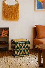 Moroccan Woven Pouf – Green & Yellow