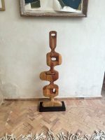 Abstract Walnut Wood Totem – Handmade Wooden Sculpture - Image 4
