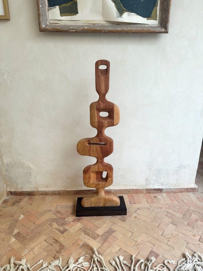 Abstract Walnut Wood Totem – Handmade Wooden Sculpture - Image 4