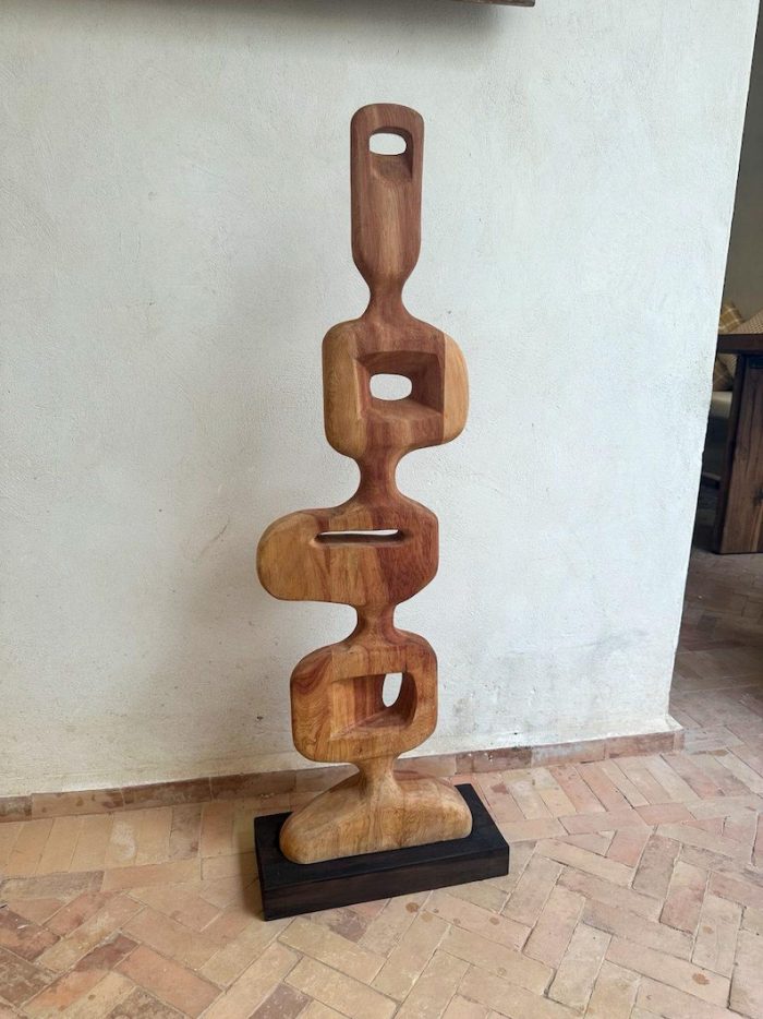 Abstract Walnut Wood Totem – Handmade Wooden Sculpture - Image 2