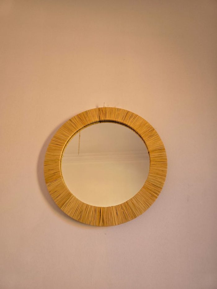 Moroccan Raffia Mirror – Round Handwoven Wall Mirror - Image 2