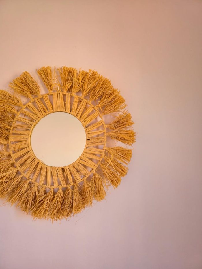 Moroccan Handwoven Raffia Mirror - Round Natural Wall Mirror - Image 3