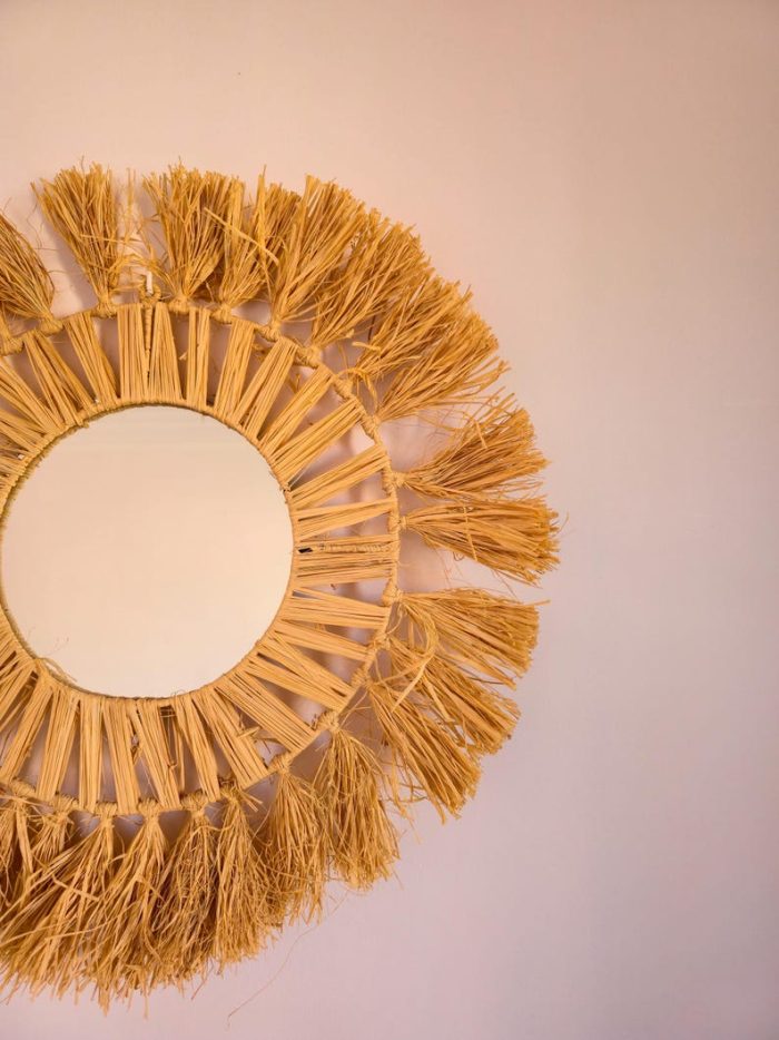Moroccan Handwoven Raffia Mirror - Round Natural Wall Mirror - Image 4
