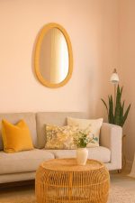 Moroccan Raffia Mirror – Handcrafted Egg-Shaped Wall Mirror