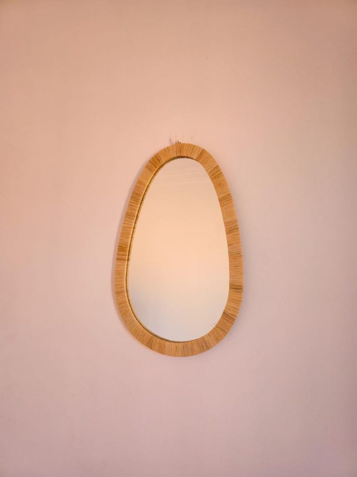 Moroccan Raffia Mirror – Handcrafted Egg-Shaped Wall Mirror - Image 2