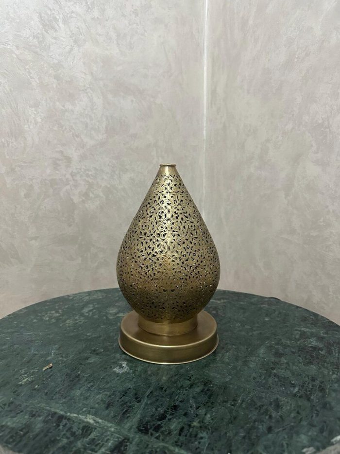 Moroccan Pierced Brass Table Lamp – Teardrop Shape - Image 5
