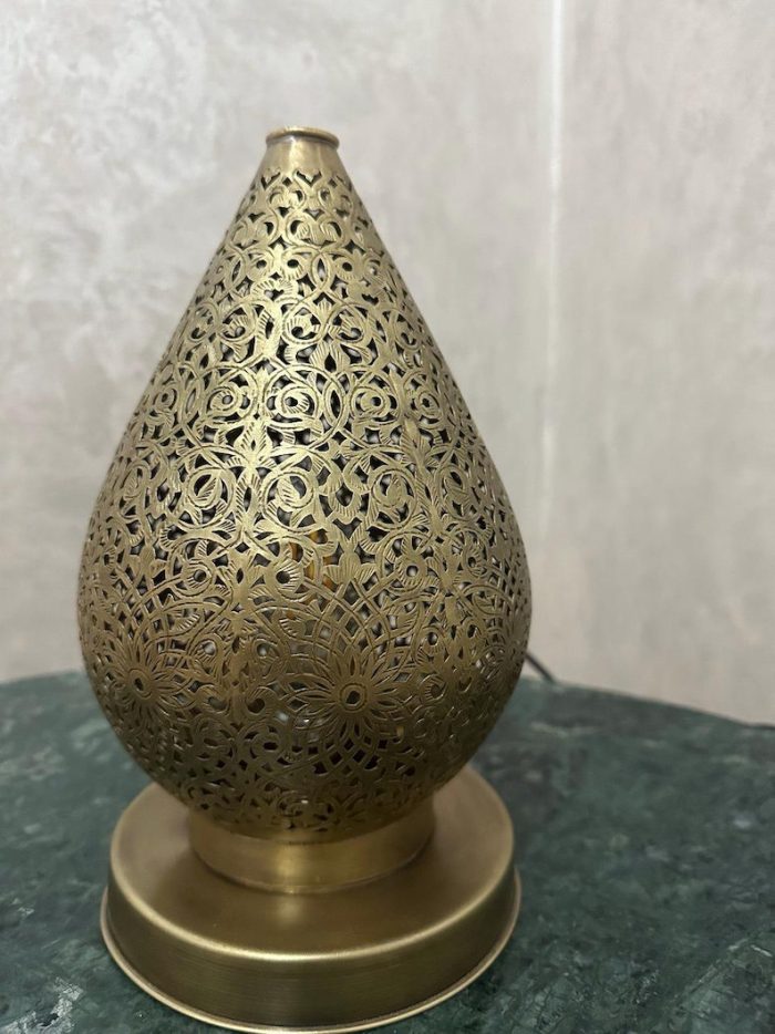 Moroccan Pierced Brass Table Lamp – Teardrop Shape - Image 4