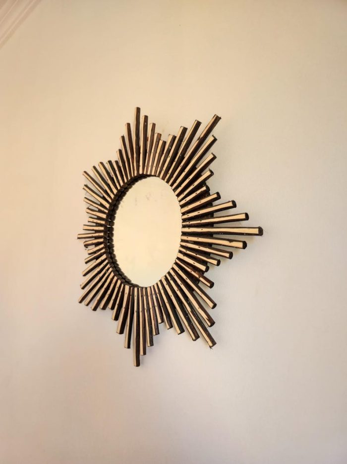 Moroccan Wooden Mirror – Round Handwoven Frame - Image 4