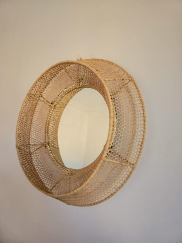 Moroccan Raffia Mirror – Round Handwoven Wall Mirror - Image 3