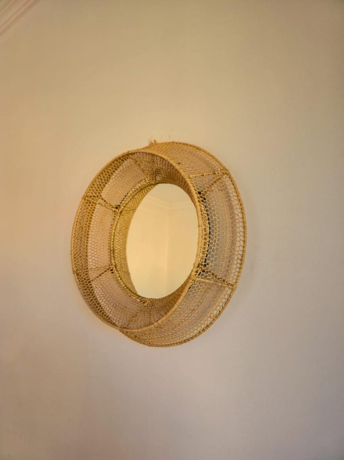 Moroccan Raffia Mirror – Round Handwoven Wall Mirror - Image 4