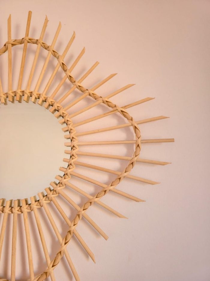 Moroccan Wooden Mirror with Cord – Round Handwoven Frame - Image 3