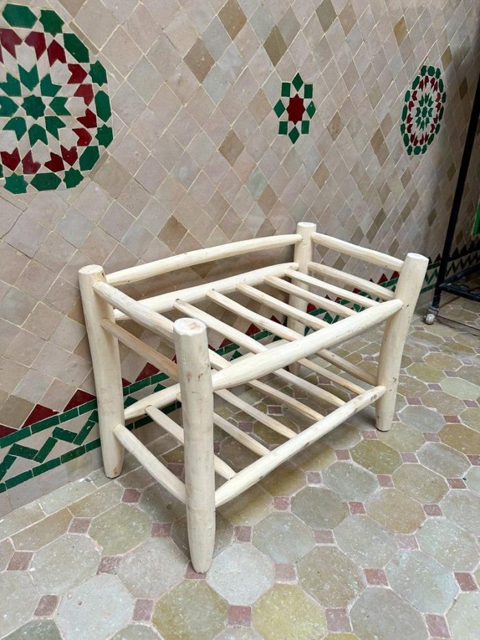 Handcrafted Wooden Shoe Rack – Two-Tier Natural Wood Organizer - Image 2