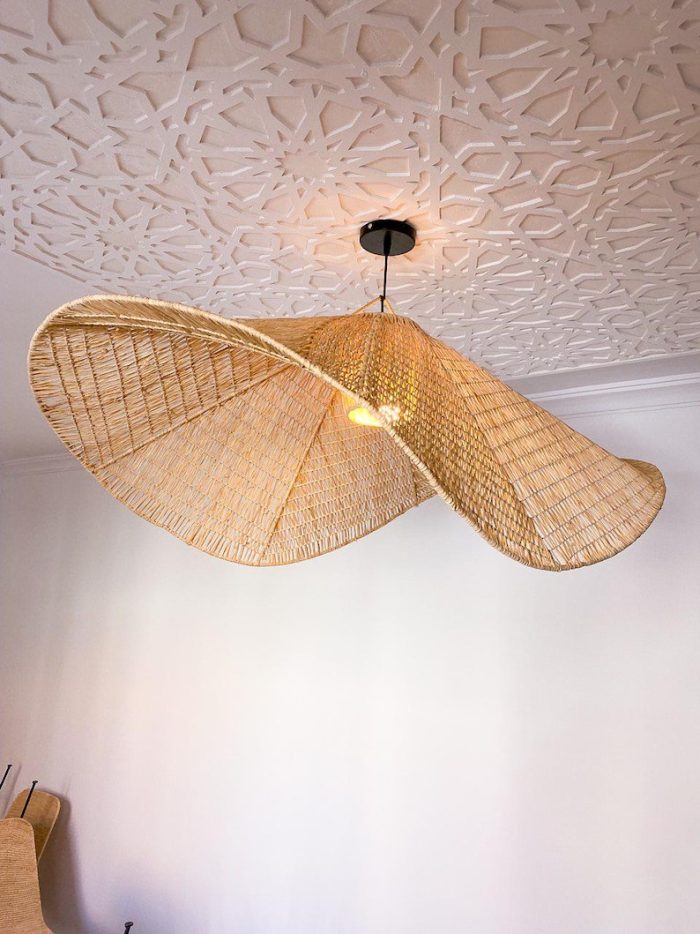 Handcrafted Raffia Pendant Light – Moroccan Parasol Lampshade - Image 7