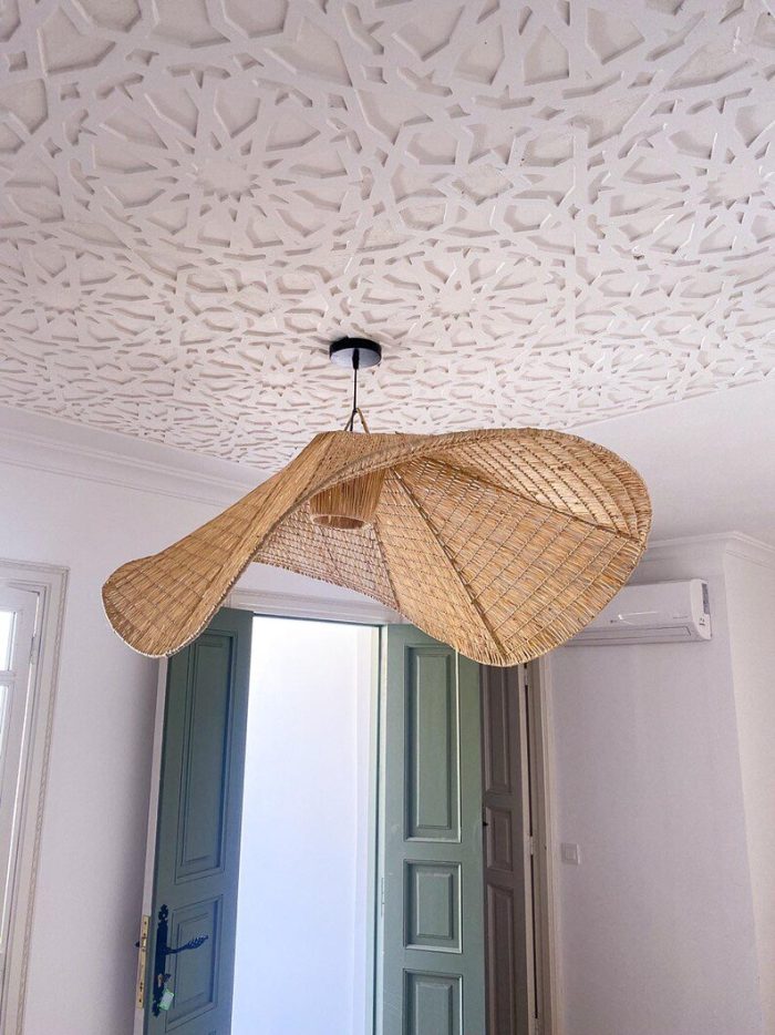 Handcrafted Raffia Pendant Light – Moroccan Parasol Lampshade - Image 2