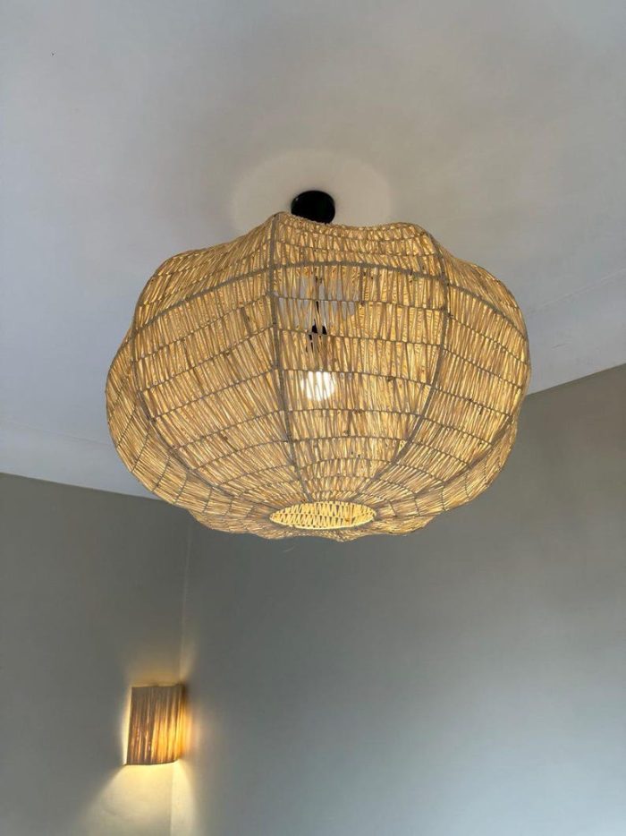 Handwoven Raffia Pendant Light – Round Natural Ceiling Lamp - Image 3