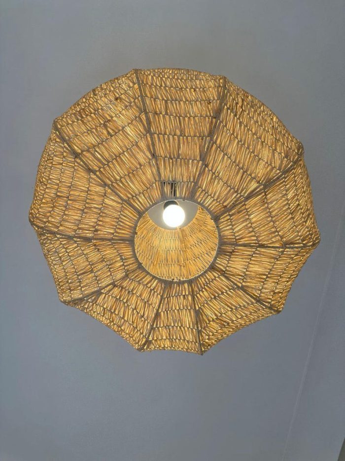 Handwoven Raffia Pendant Light – Round Natural Ceiling Lamp - Image 7