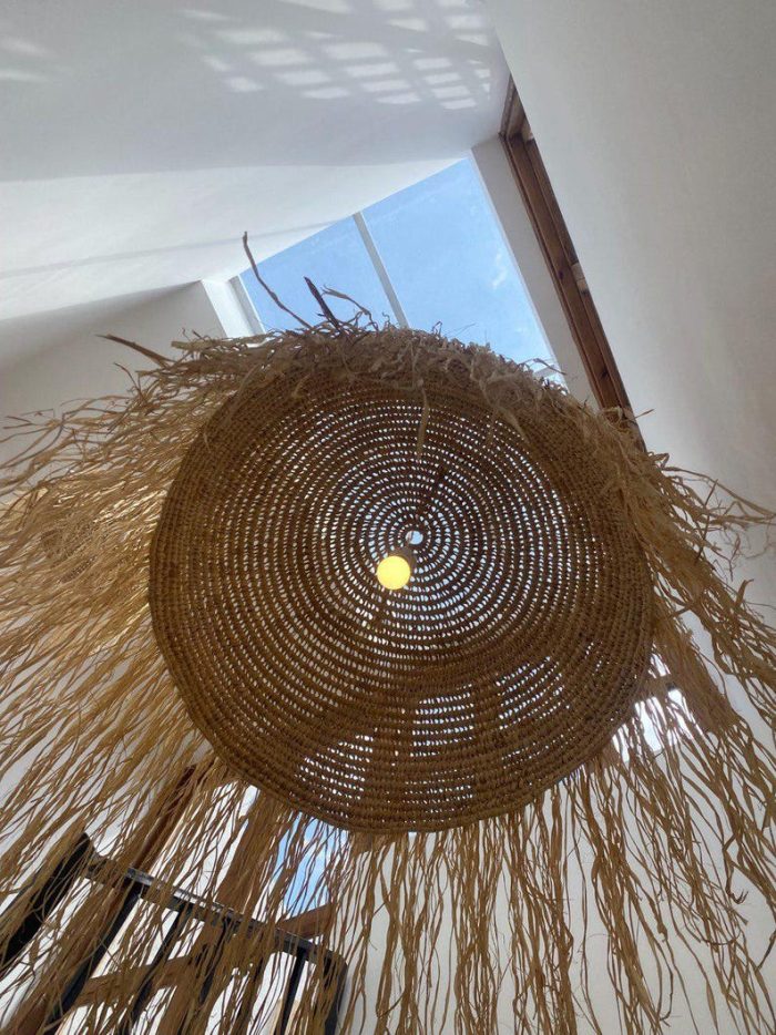 Moroccan Straw Ball Pendant Light with Raffia Fringe - Image 2