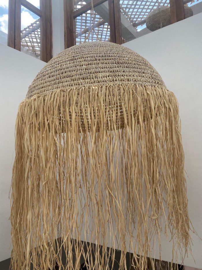 Moroccan Straw Ball Pendant Light with Raffia Fringe - Image 6