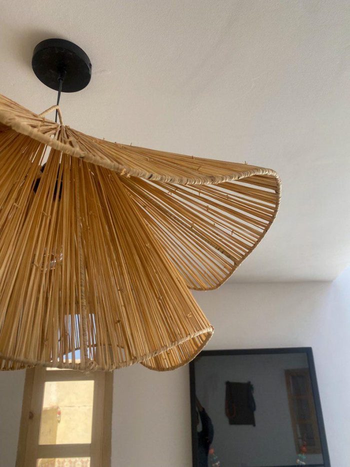 Handmade Raffia Ceiling Lamp - Wavy Pendant Light - Image 2