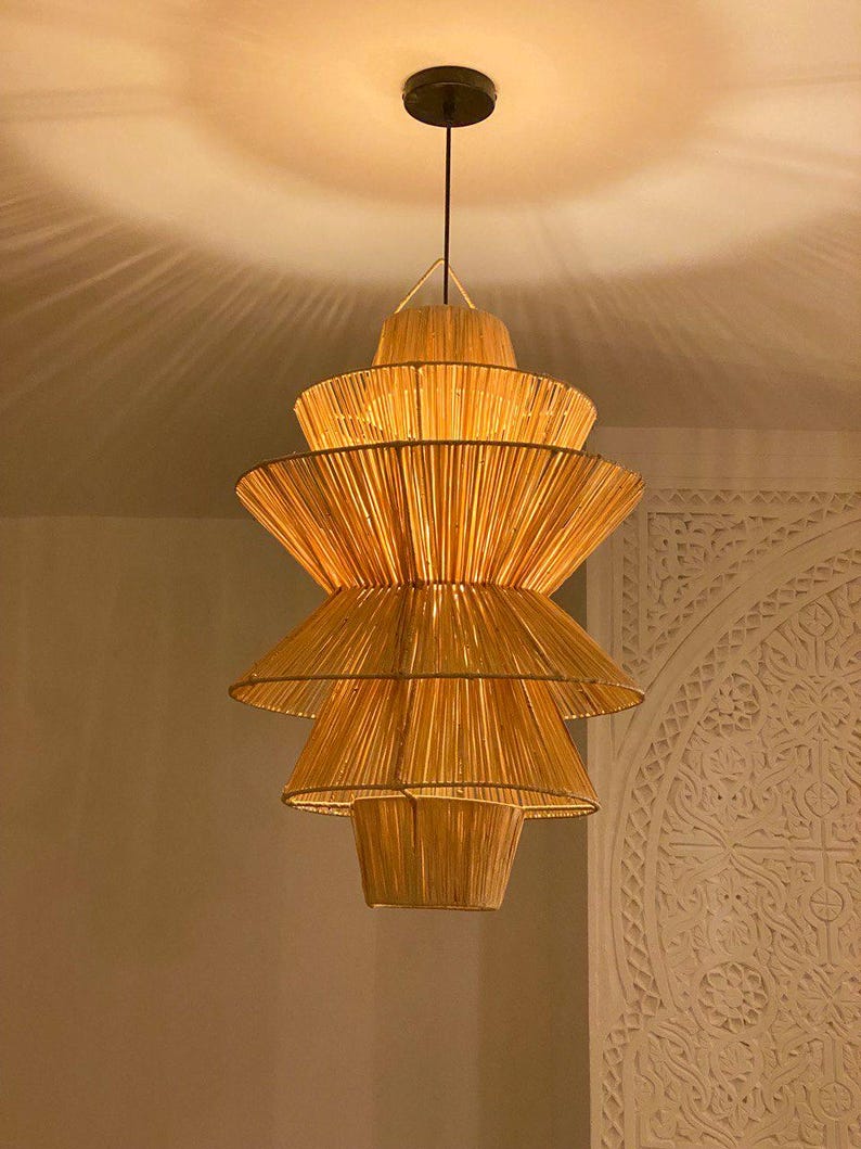 il_794xN.7486455600_g59u Handwoven Raffia Pendant Light – Multi-Level Pyramid Design - Image 1