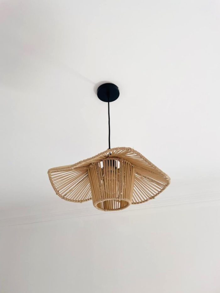 Moroccan Flower-Shaped Straw Pendant Lamp – Handwoven Doum Shade - Image 2